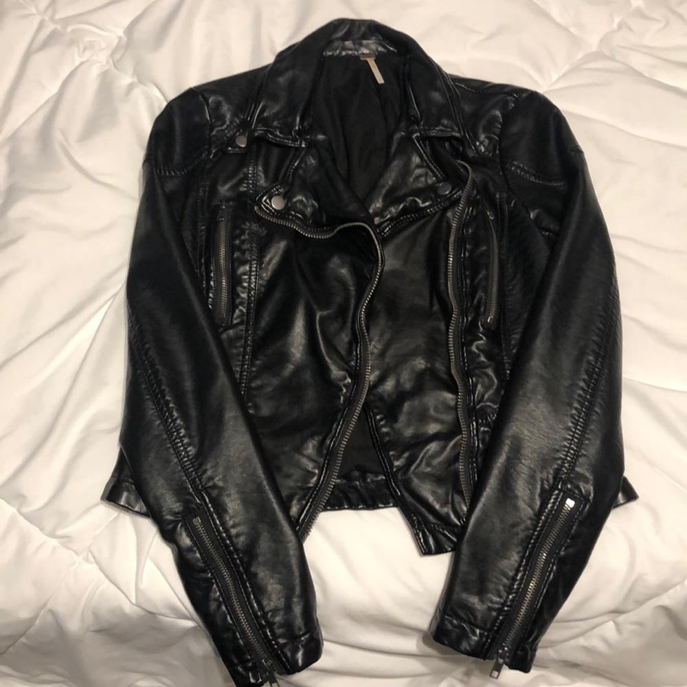Black leather jacket free people